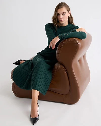 Robe Midi en Tricot Côtelé à Manches Longues