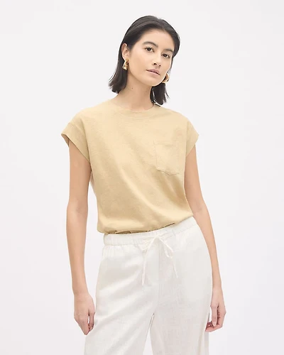 Extended-Sleeve Crew-Neck Linen-Blend Top