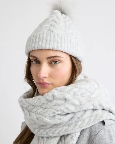 Cable-Knit Beanie with Pompom
