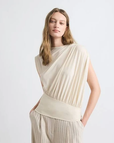 Extended-Sleeve Crew-Neck Top with Asymmetrical Detail