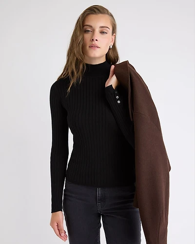 Mock-Neck Sweater with Buttons on Sleeves