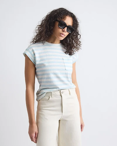 Extended-Sleeve Crew-Neck Linen-Blend Top
