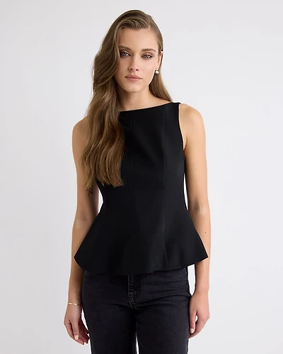 Sleeveless Boat-Neck Peplum Blouse