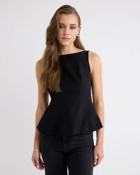 Sleeveless Boat-Neck Peplum Blouse