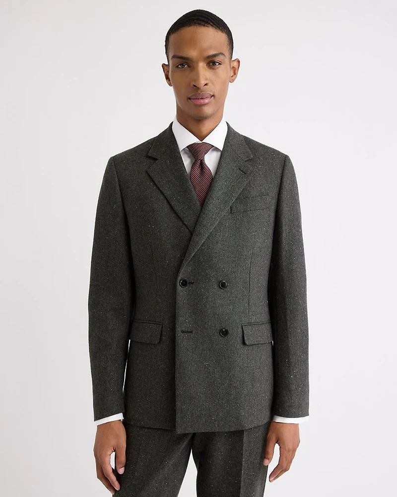 Tailored-Fit Double-Breasted Tweed Suit Blazer