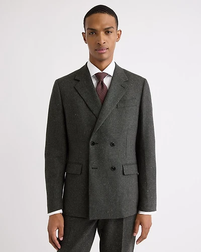 Tailored-Fit Double-Breasted Tweed Suit Blazer