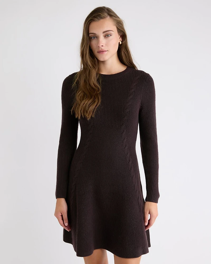 Long-Sleeve Crew-Neck Mini Sweater Dress