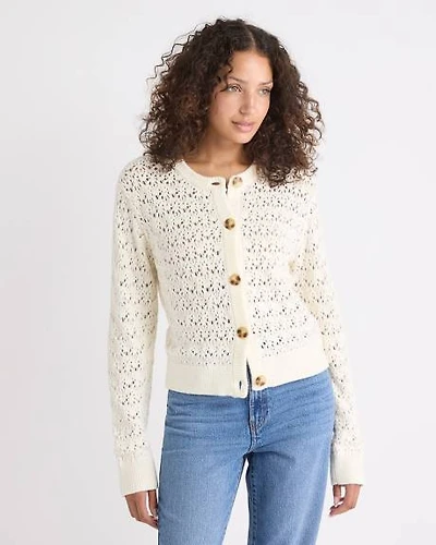 Long-Sleeve Short Cardigan with Fancy Stitches