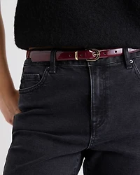 Skinny Leather Belt with Oval Buckle