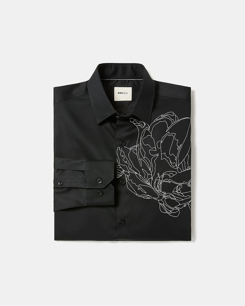 Slim-Fit Dress Shirt with Floral Pattern