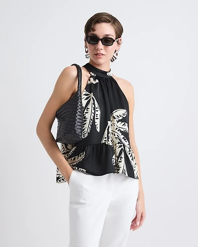 Sleeveless Halter-Neck Satin Blouse