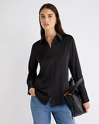 Satin Long-Sleeve Buttoned-Down Blouse