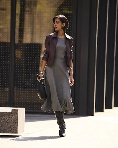 Wool-Blend High-Rise Flare Midi Skirt