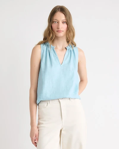 Sleeveless V-Neck Linen-Blend Blouse
