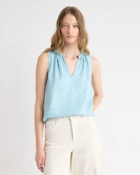 Sleeveless V-Neck Linen-Blend Blouse