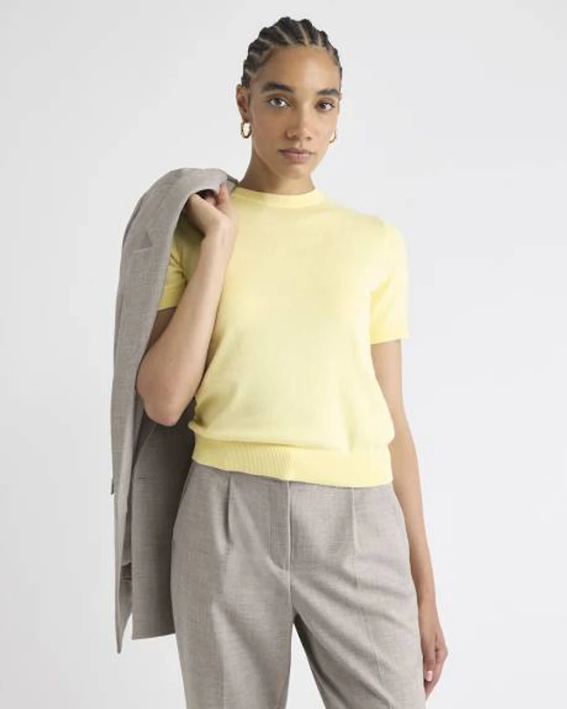 Wool-Blend Short-Sleeve Crew-Neck Sweater
