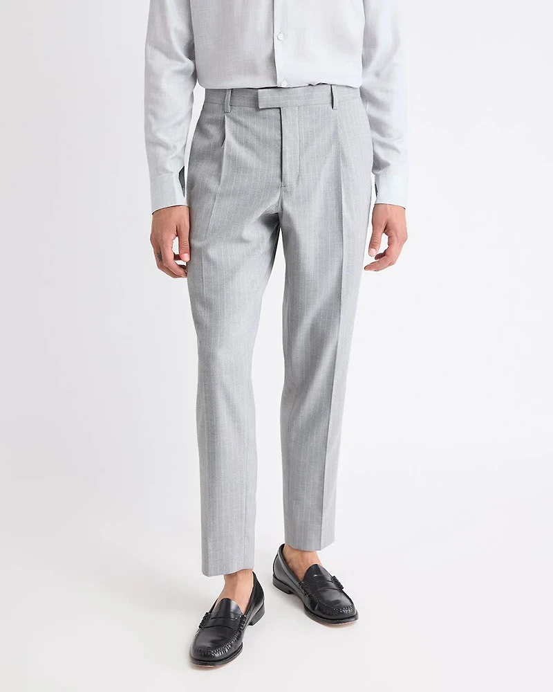 Pleated Tapered-Leg Striped Suit Pant