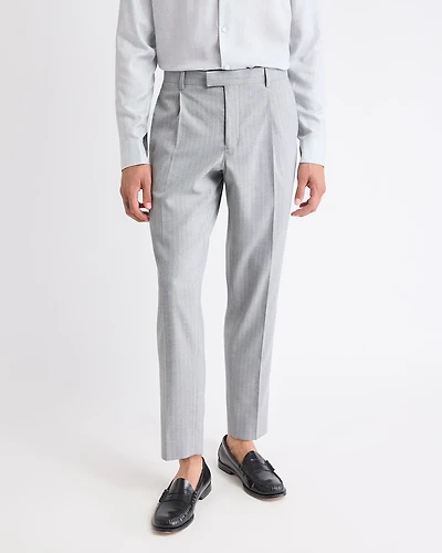 Pleated Tapered-Leg Striped Suit Pant