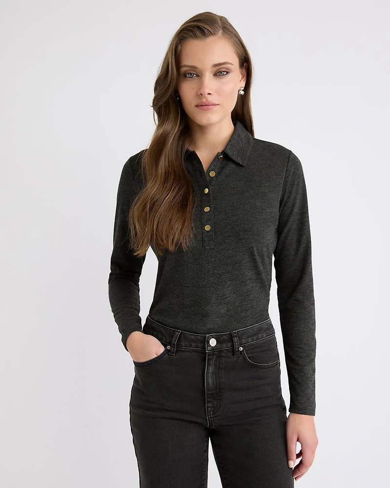 Long-Sleeve Fitted Polo