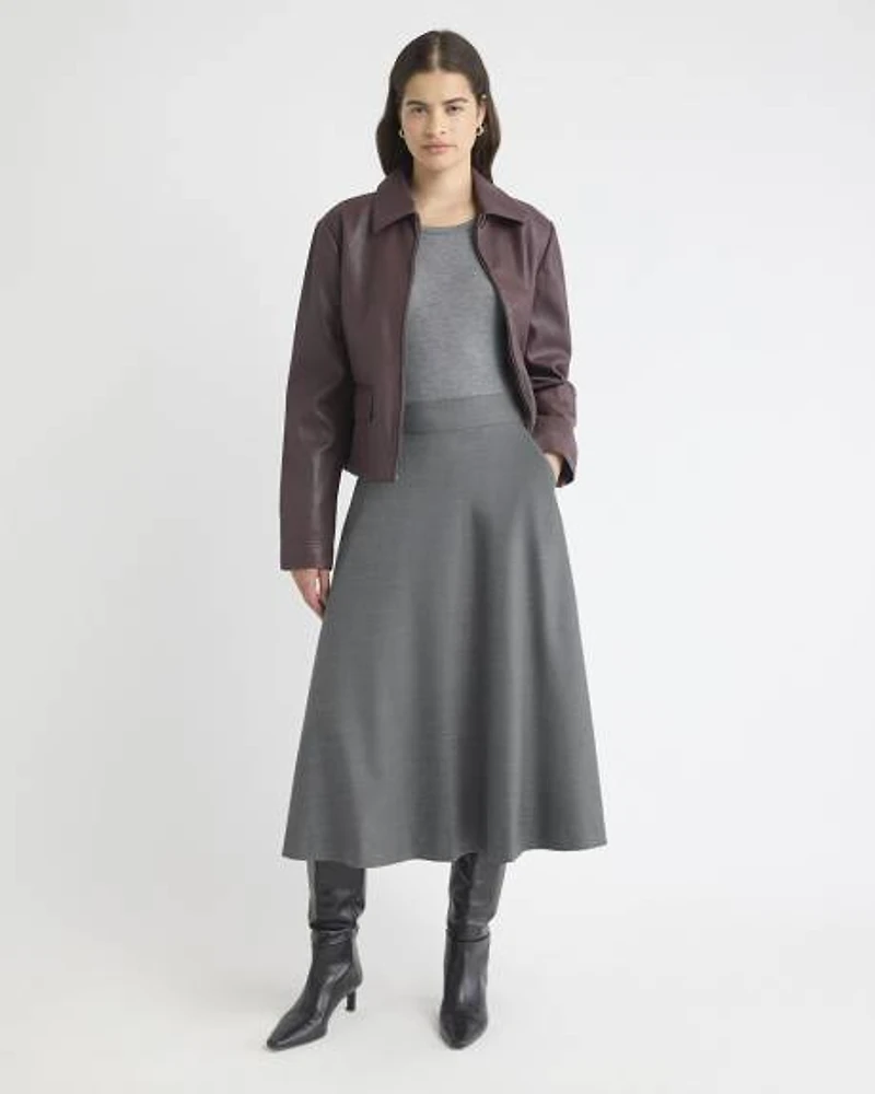Wool-Blend High-Rise Flare Midi Skirt