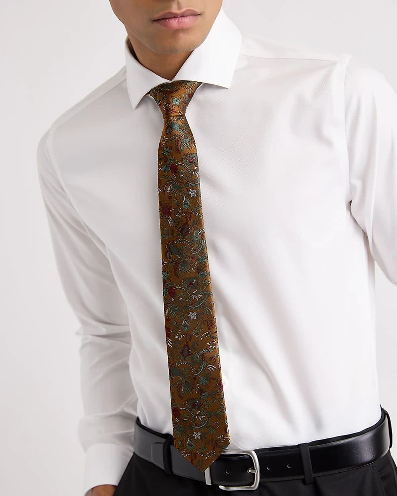 Rust Skinny Tie with Floral Pattern