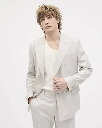 Tailored-Fit Double-Breasted Light Grey Suit Blazer