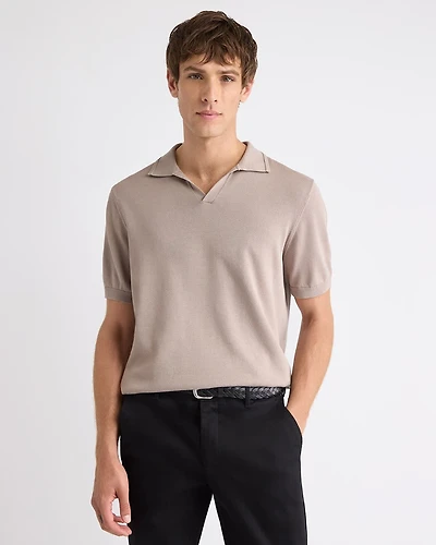 Cotton Short-Sleeve Polo with Johnny Collar