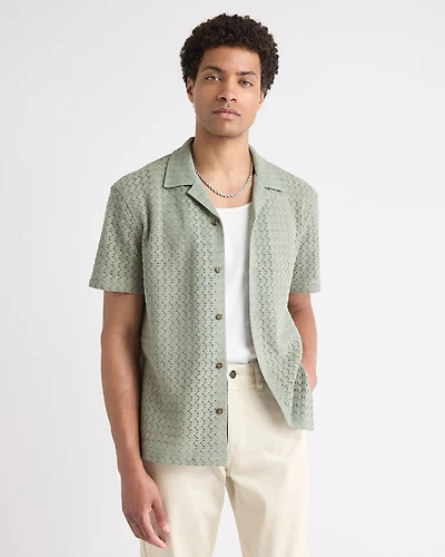 Chemise en Crochet à Manches Courtes et Col Camp