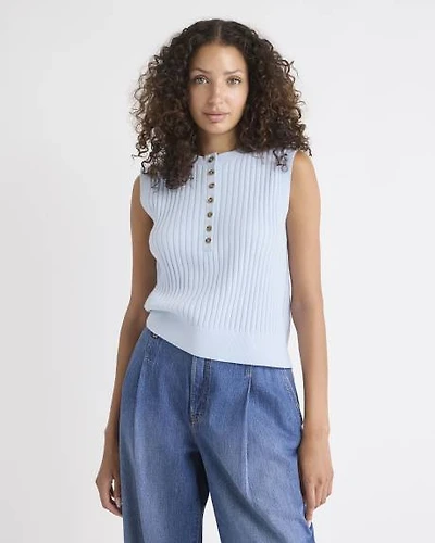 Veste Courte à Col Henley en Mélange de Coton-Mérinos