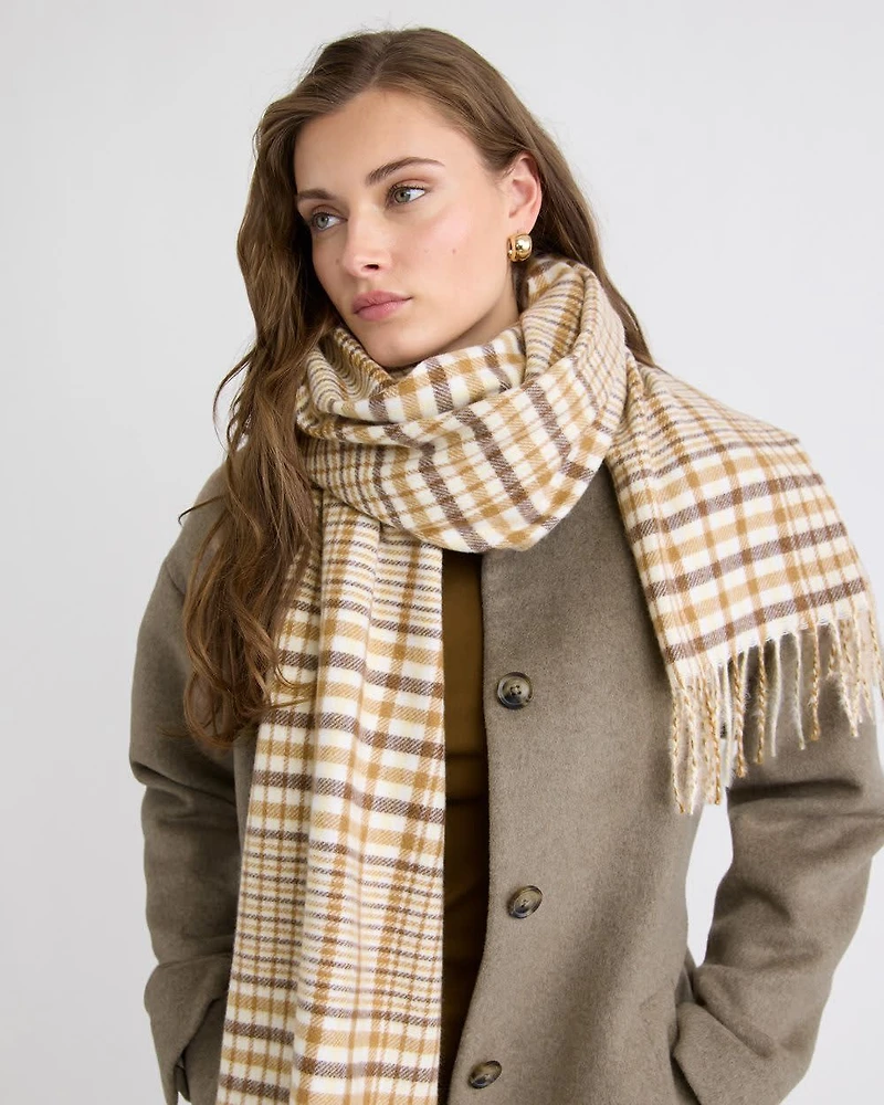 Plaid Scarf with Fringes