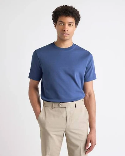 T-Shirt Uni à Col Rond en Coton Interlock