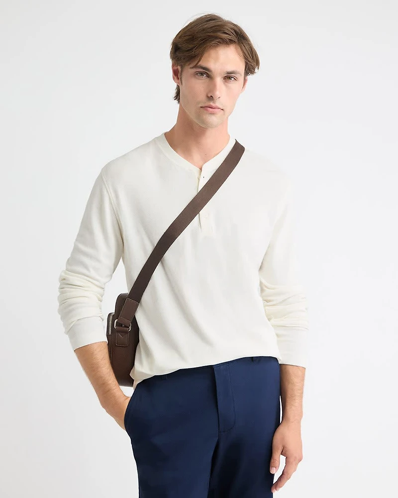 Long-Sleeve Henley Waffled Tee