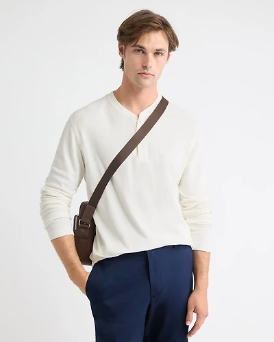 T-shirt Gaufré à Manches Longues et Col Henley