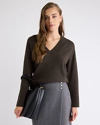 Long-Sleeve V-Neck Merino-Blend Sweater