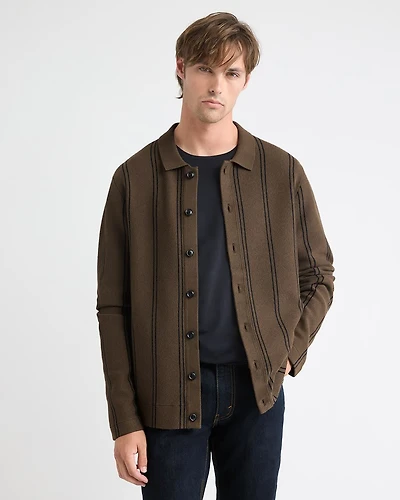 Shirt-Collar Cardigan Sweater with Milano Stitches