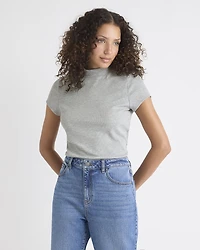 Cap-Sleeve Mock-Neck Ribbed Top