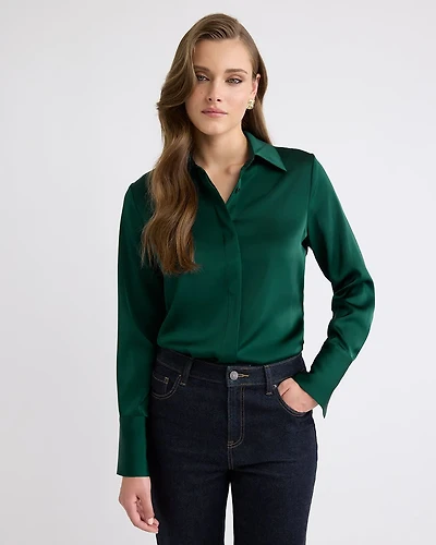 Satin Long-Sleeve Buttoned-Down Blouse