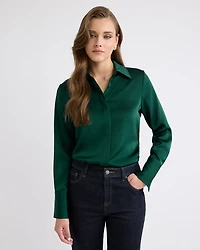 Satin Long-Sleeve Buttoned-Down Blouse