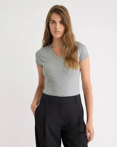 T-Shirt Côtelé à Col V