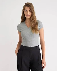 T-Shirt Côtelé à Col V