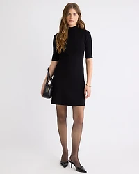 Elbow-Sleeve Mock-Neck Mini Sweater Dress