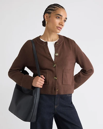 Cardigan Ample Court en Laine Mérinos avec Poches