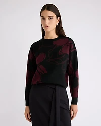 Crew-Neck Spongy Sweater with Floral Pattern