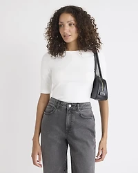 T-Shirt Ajusté à Manches aux Coudes et Col Rond