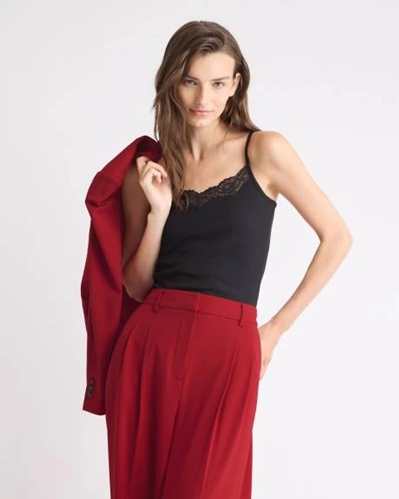 V-Neck Ribbed Cami with Lace Insert