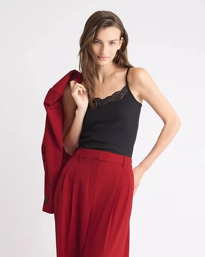 V-Neck Ribbed Cami with Lace Insert