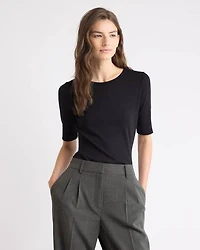 Elbow-Sleeve Crew-Neck Fitted Ribbed Tee