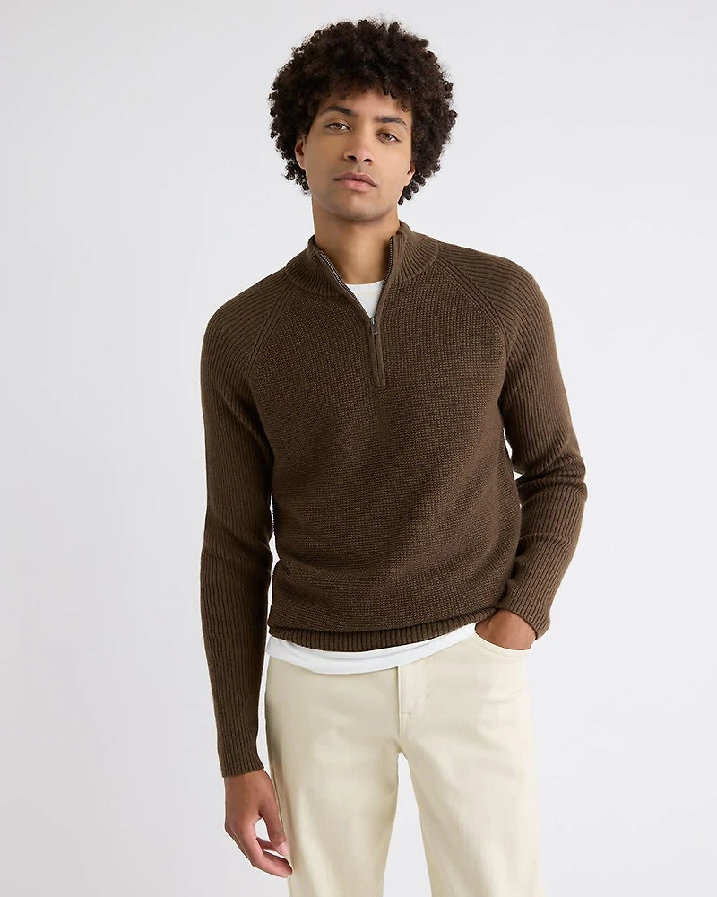 Long-Sleeve Half-Zip Mock-Neck Sweater