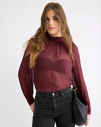 Long-Sleeve Chiffon Popover Blouse