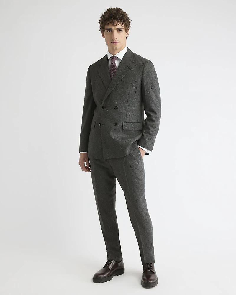 Pleated Tapered-Leg Tweed Suit Pant